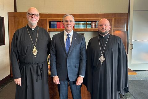 Bishops Stepan Sus and Pavlo Chomnycky Meet with Knight of Columbus Patrick Kelly