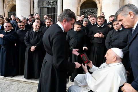 Pope Francis meets with monks of the Basilian Order of St. Josaphat